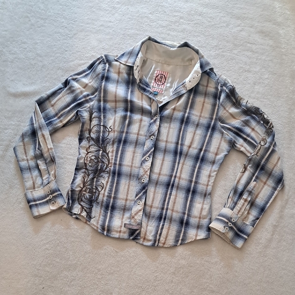 English Laundry Womens Plaid Western Button Down Shirt Size L - Picture 1 of 14